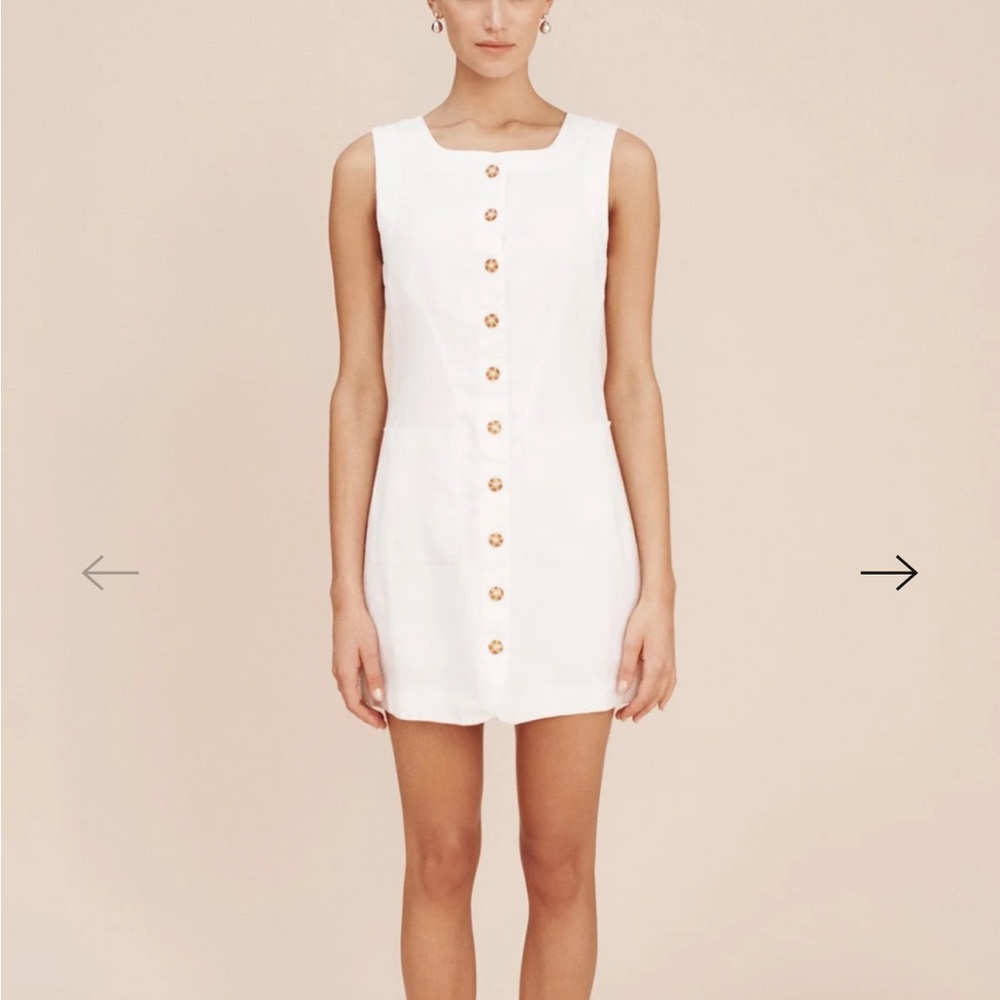 POSSE EMMA BUTTON DOWN MINI DRESS - white linen